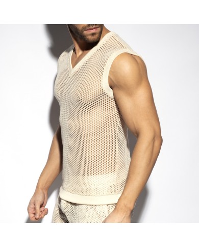 Es Collection Naturfarbenes gehäkeltes V-Ausschnitt Tanktop TS350