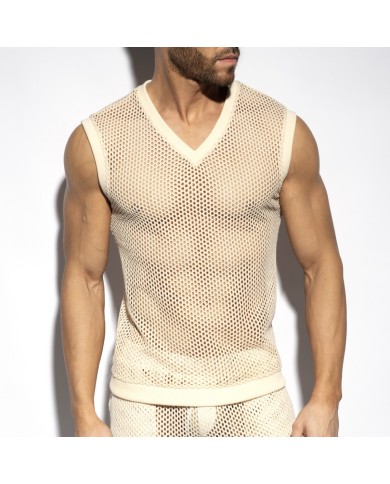 Es Collection Naturfarbenes gehäkeltes V-Ausschnitt Tanktop TS350
