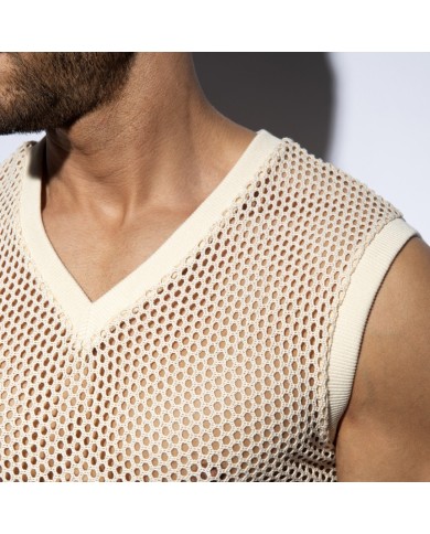 Es Collection Naturfarbenes gehäkeltes V-Ausschnitt Tanktop TS350