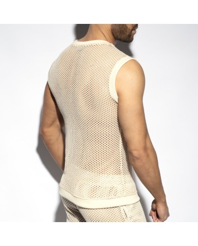 Es Collection Naturfarbenes gehäkeltes V-Ausschnitt Tanktop TS350