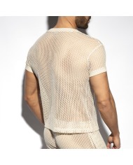 Es Collection Naturfarbenes gehäkeltes V-Ausschnitt T-Shirt TS351