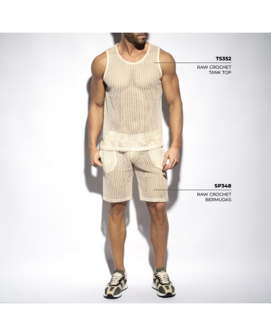Es Collection Naturfarbene gehäkelte Shorts SP348